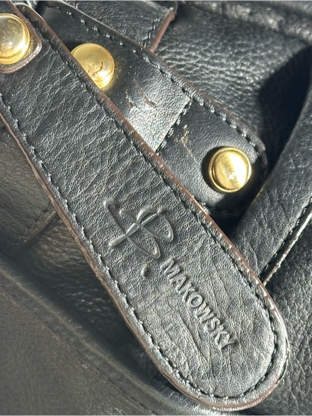 b. makowsky Black Leather Gold Logo Hardware Montgomery Shoulder Satchel Bag - Picture 11 of 14